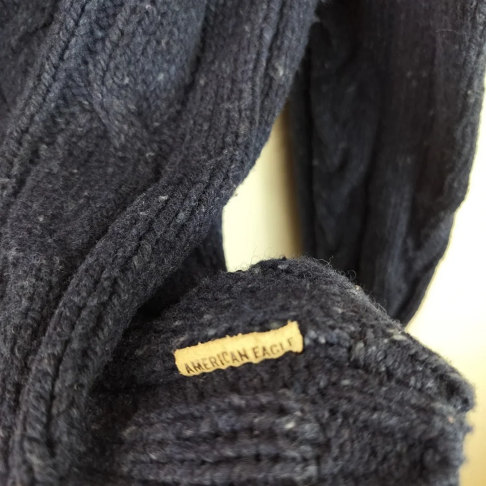 American Eagle Donegal Wool Cable Knit Sweater XL Vintage Preppy Navy Speckled